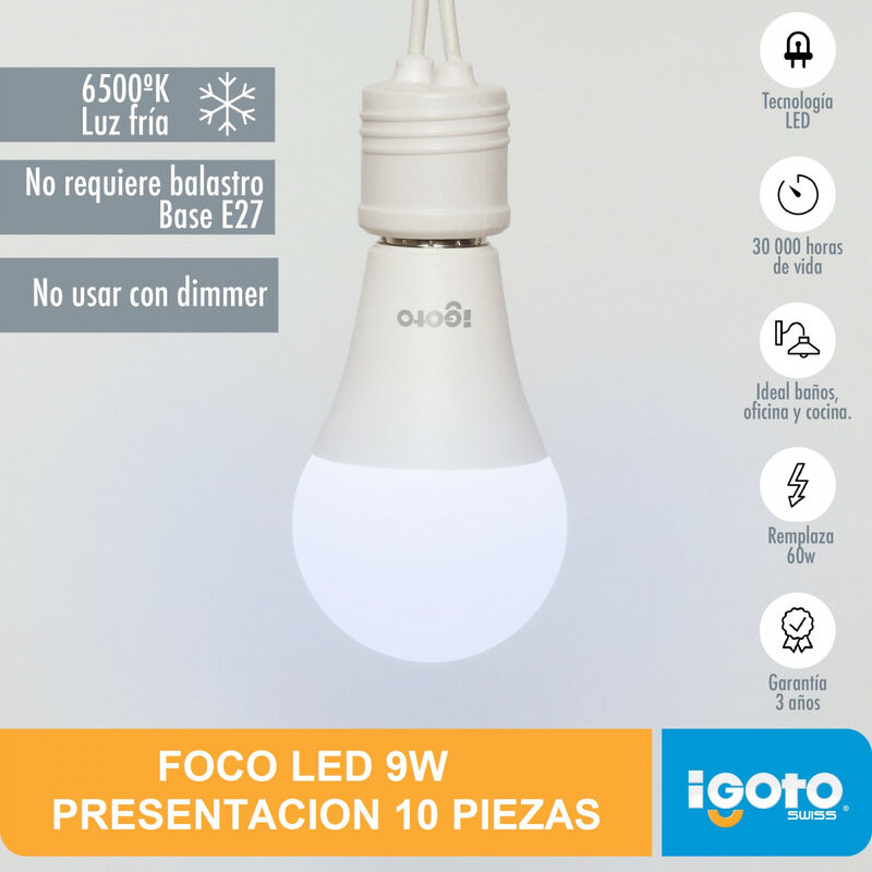 Paquete de 10 Focos Led A609w Luz Fr&iacute;a image number null