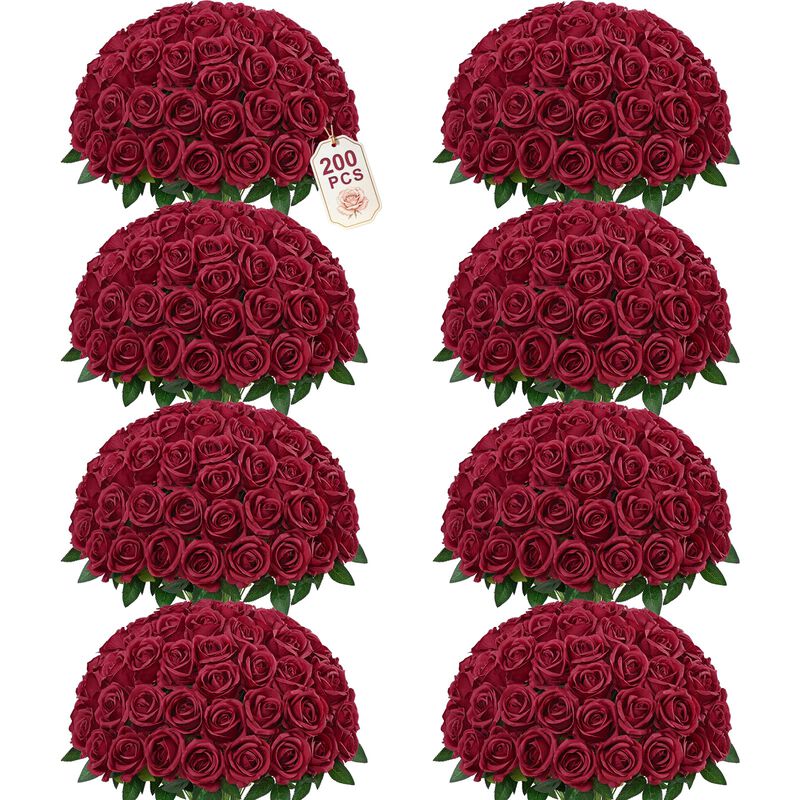 Rosas Artificiales Yastouay 200 Piezas Burdeos ... image number null