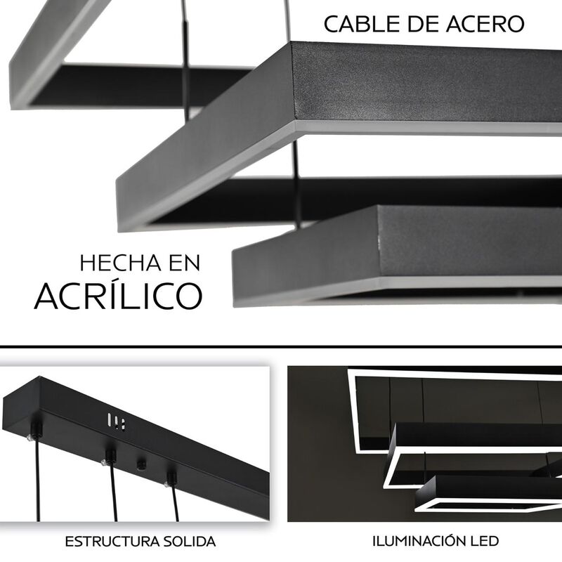 L&aacute;mpara Moderna Colgante Led 3 Rect&aacute;ngulos (Neg... image number null