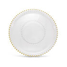 Plato Decorativo Redondo Transparente Con Borde De Esferas Doradas, Charola Para Servir Postres, Botanas Y Complemento De Mesa
