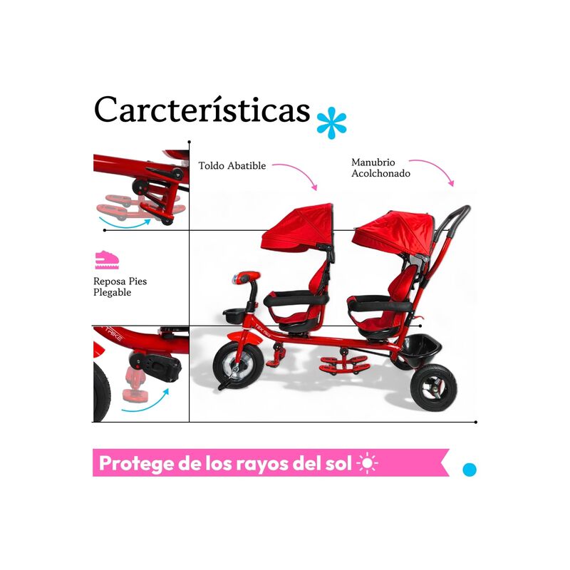 Triciclo Gemelar Doble Con Asientos Giratorios ... image number null