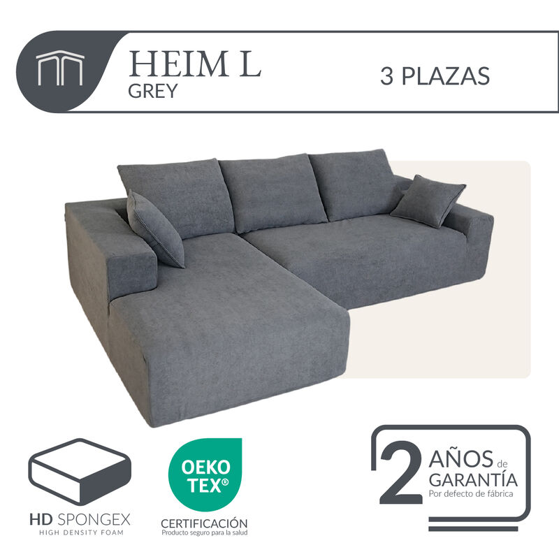 Sof&aacute; Espuma Alta densidad HEIM L Grey 3 plazas ... image number null