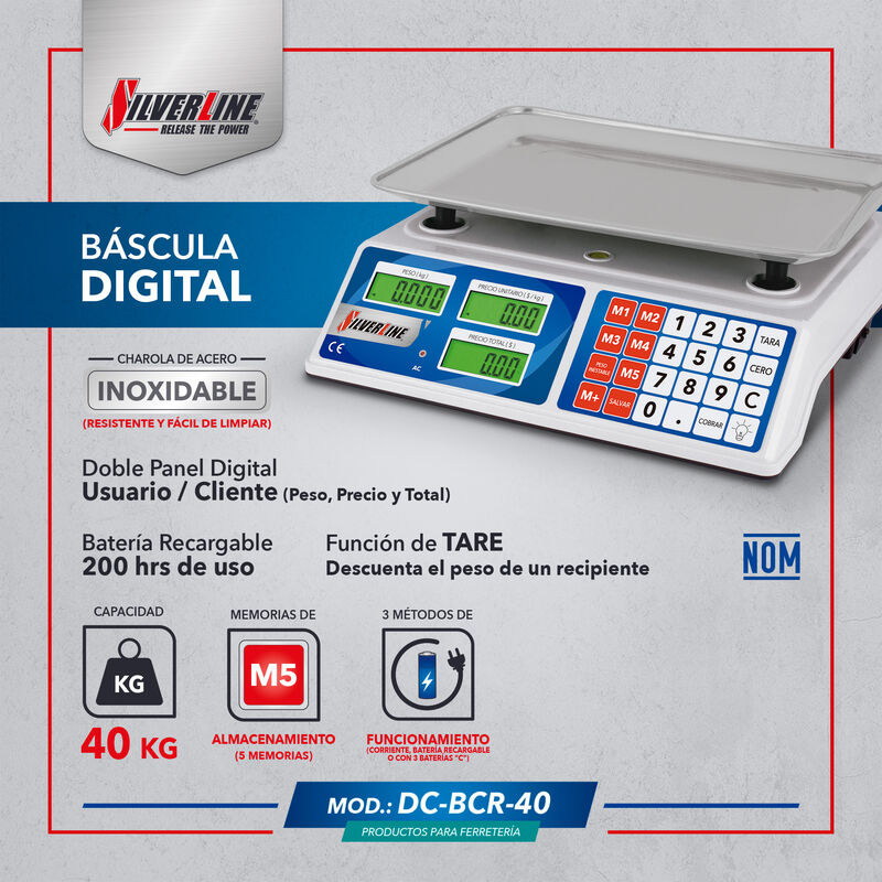 B&aacute;scula Digital Silverline de 40 kg con Doble P... image number null