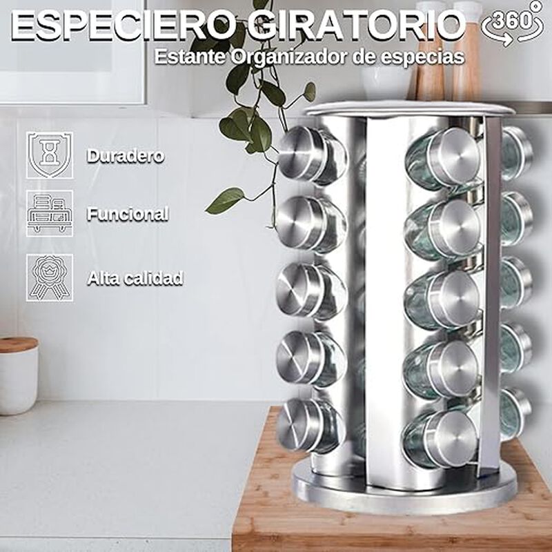 Especiero  Giratorio 360º con 20 Frascos de Vid... image number null