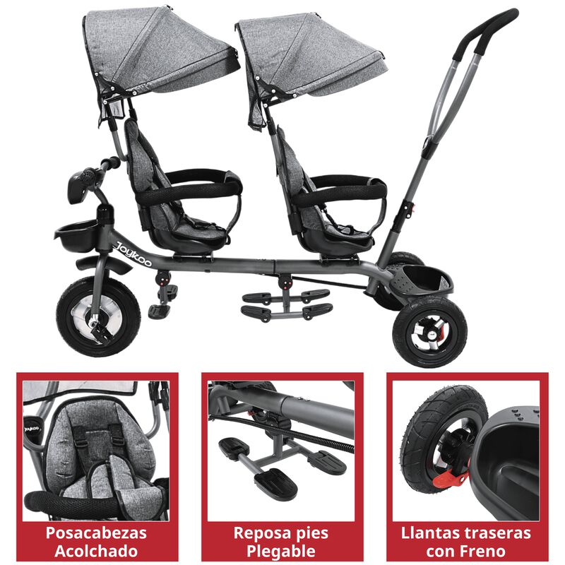 Triciclo Doble para Ni&ntilde;os Asiento Giratorio Gem... image number null