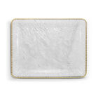 Charola Rectangular Decorativa Transparente Con Borde Dorado, Bandeja Para Servir Botanas, Postres, Frutas Y Alimentos