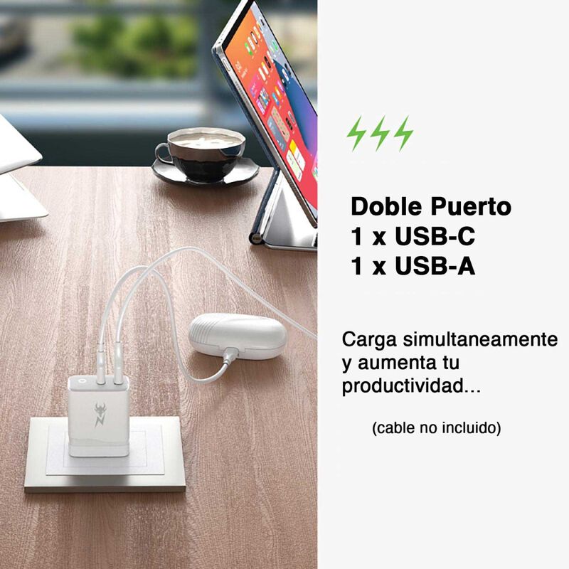 Cargador Ac Ampnergy Dual Usb-c Usb-a 30w Blanc... image number null