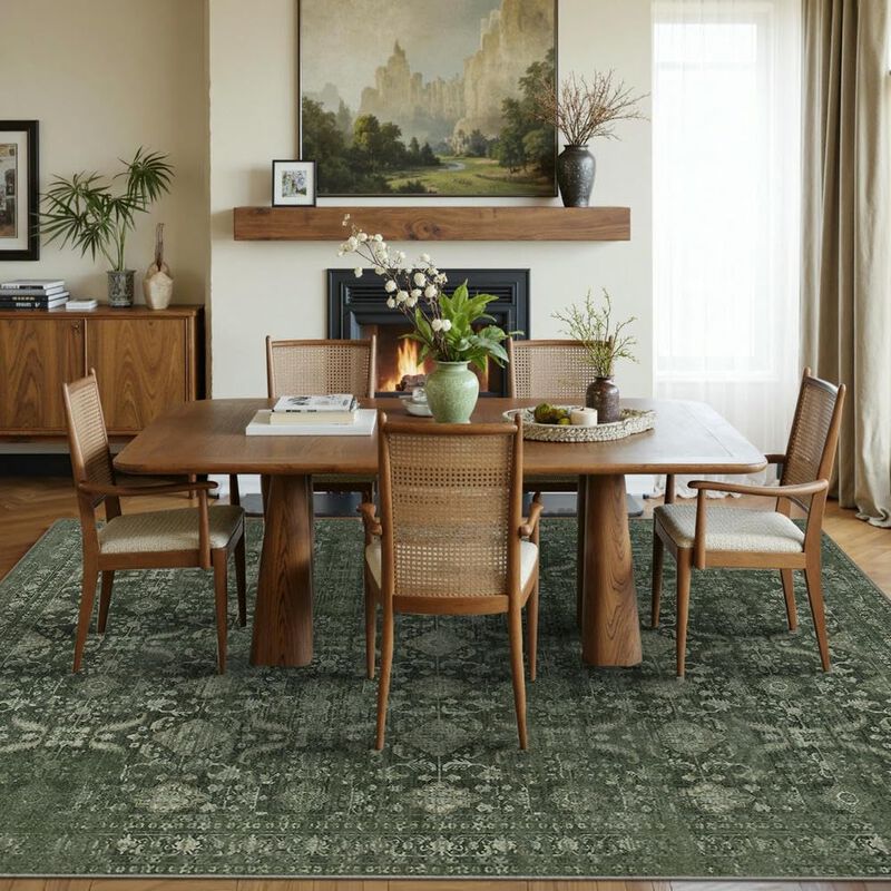Alfombra Rugxara 5x7 Lavable Verde Vintage image number null