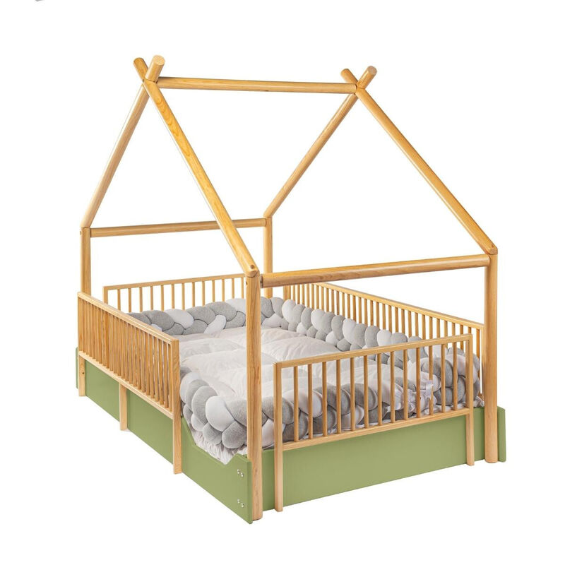 Cama Chalet Montessori de Madera con Barandales... image number null