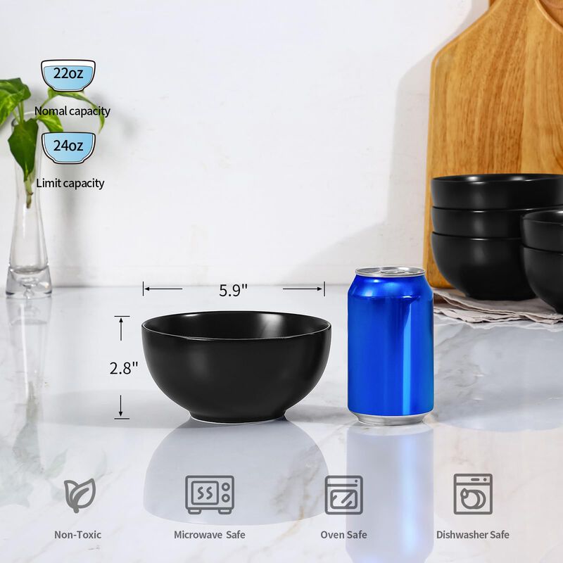 Set de 6 Tazones de Cereal Selamica 680 ml Negr... image number null