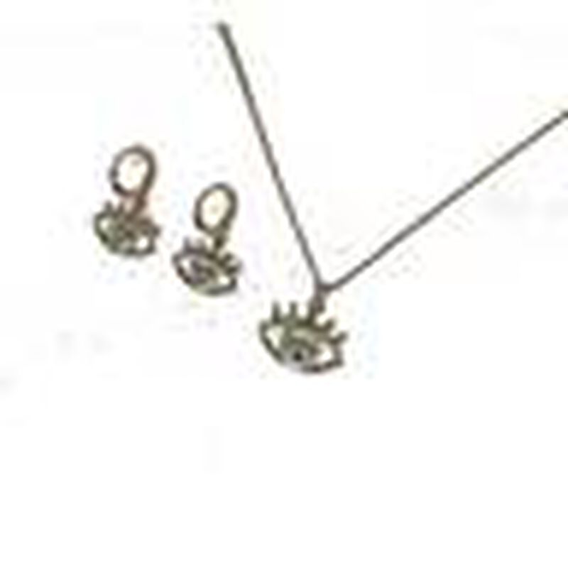 Juego de cadena y aretes de ojito color blanco ... image number null