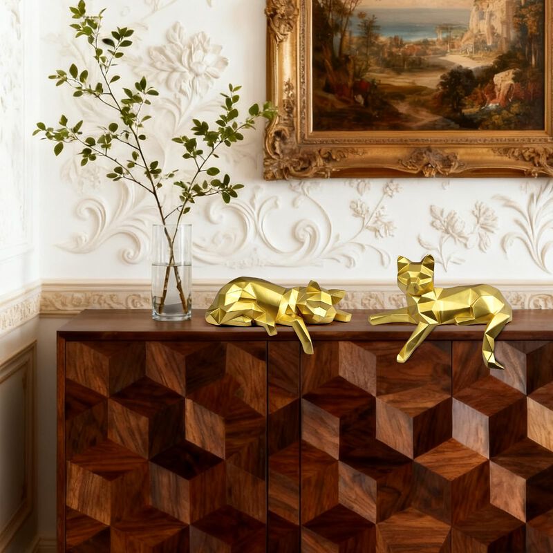Juego De 2 Estatuas De Gato Geom&eacute;tricas Mrlikal... image number null