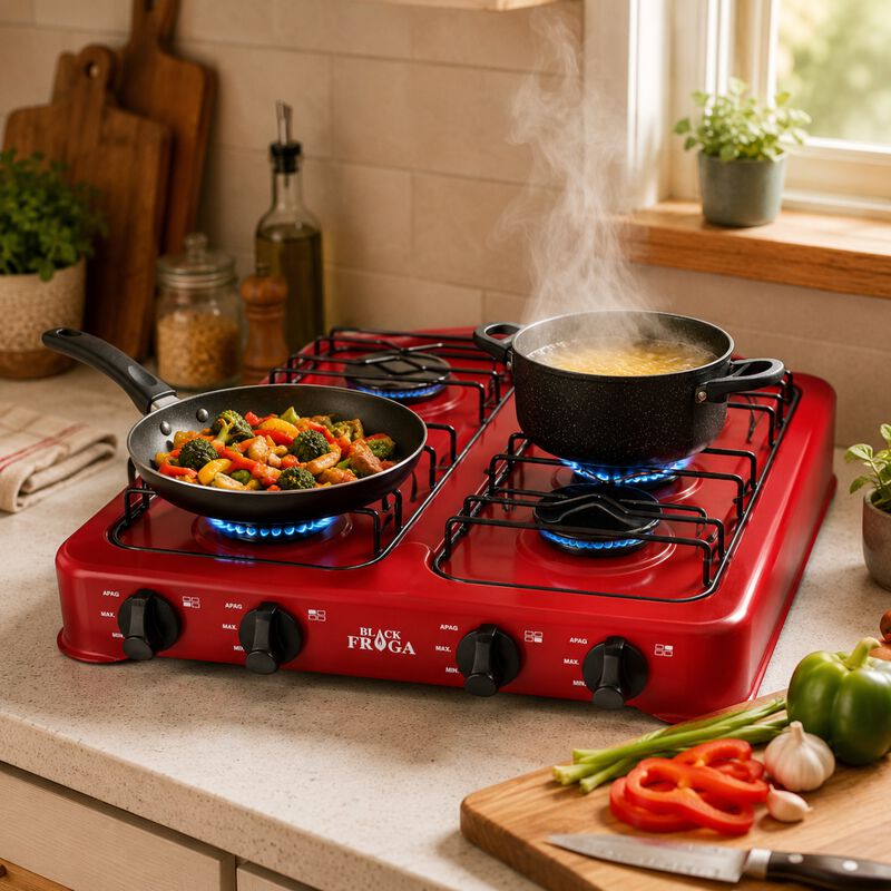 Parrilla Mesa Gas Lp 4 Quemadores Rojo Resisten... image number null