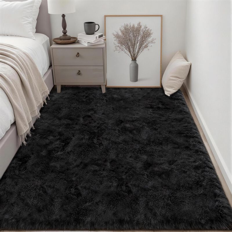Alfombra Luxturiy 150 cm X 91 cm Negra De Pelo ... image number null