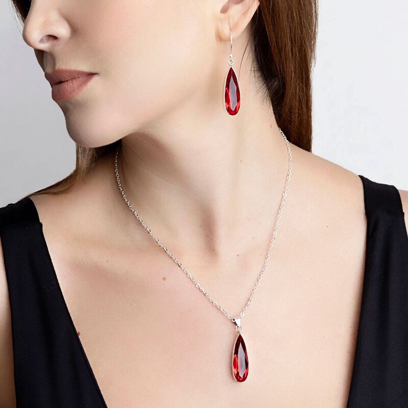 Collar y aretes Gota Rojo 30mm con plata .925 Z... image number null