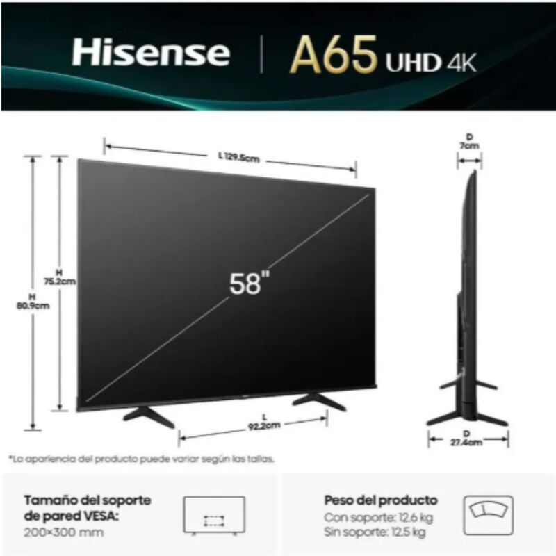 Televisor Hisense 58a65nv 4k Smart Vidaa image number null