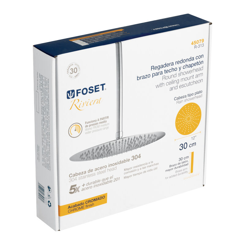 Regadera Cromo 12' Plato Redondo delgado con Br... image number null