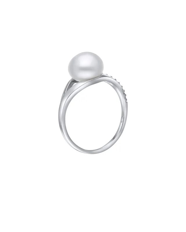 Anillo De Oro Blanco 14k Con Zirconias Y Perla ... image number null