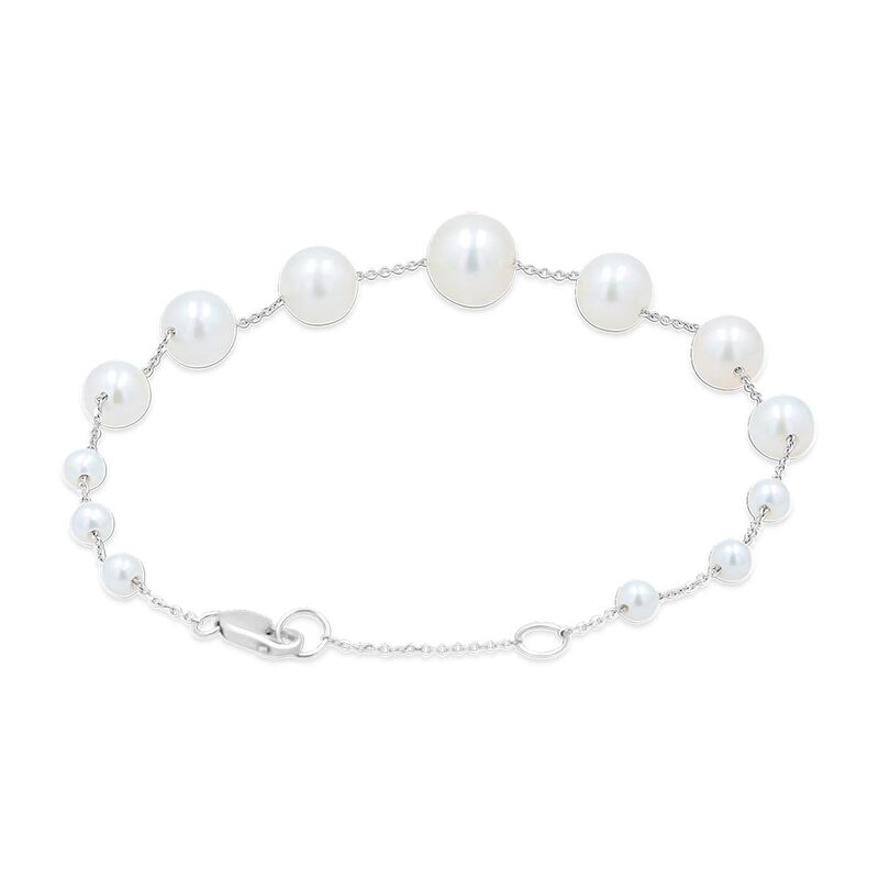 Pulsera Oro Blanco 14k Con Perlas Blancas 3-8mm... image number null