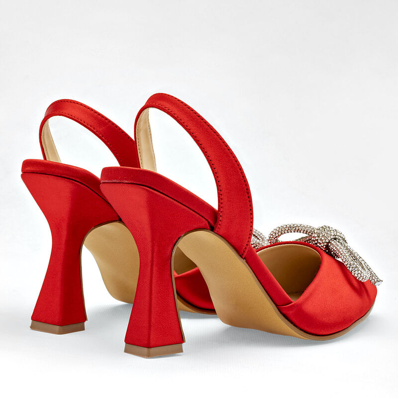 Moramora Zapatilla para mujer rojo satn plata image number null