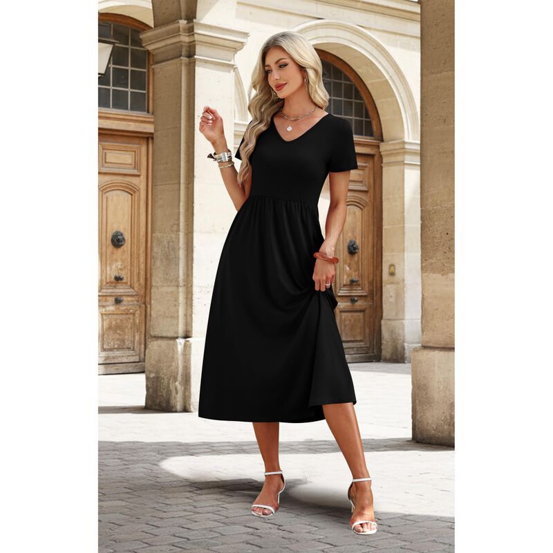 Vestido Ofeefan Negro Midi Fluido Casual Verano image number null