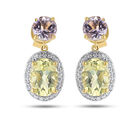 Aretes De Oro Amarillo 10k Con 11pts Diamante Amatista Rosa Y Lemon Quartz