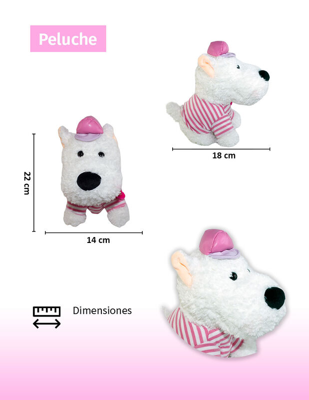 Peluche Perrito Con Boina/ Camisa a Rayas Rosa image number null