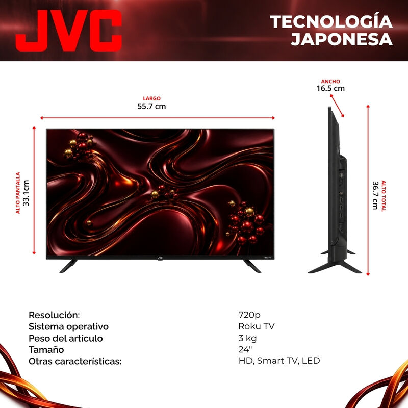 Pantalla Jvc Smart Tv 24 Pulgadas Hd Led Roku T... image number null