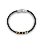 Pulsera De Acero Con Piel En Color Negro Y Aplicaci&oacute;n De Oro De 18k