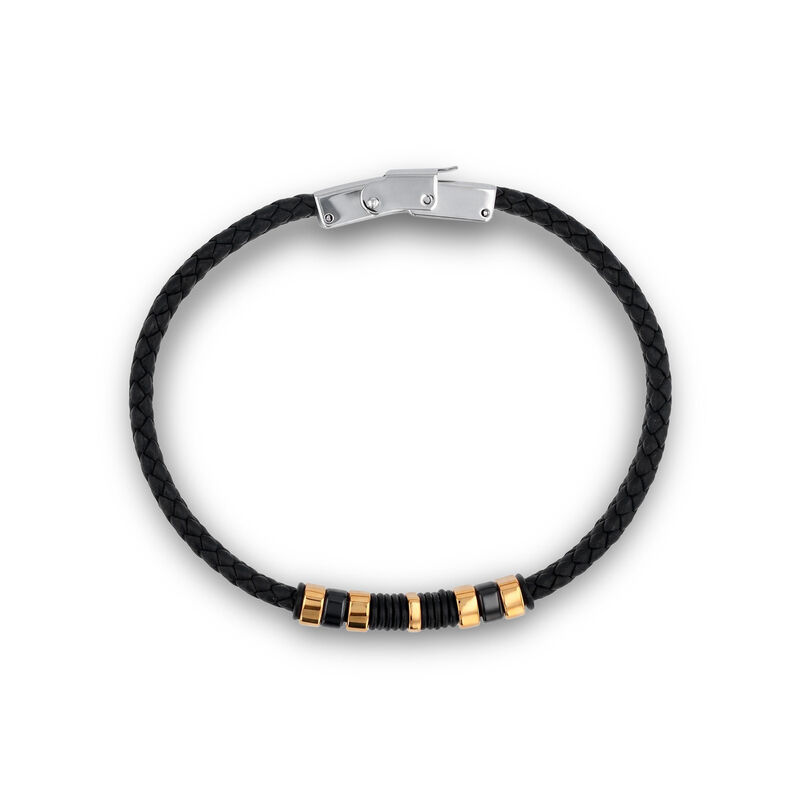 Pulsera De Acero Con Piel En Color Negro Y Apli... image number null
