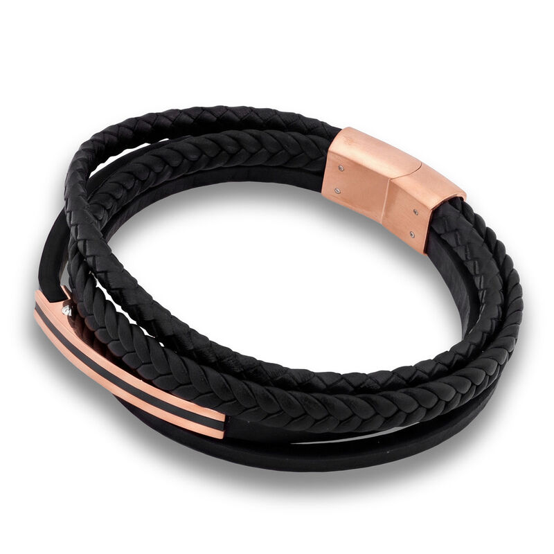 Pulsera De Acero En Color Negro Y Rosa Con Piel... image number null