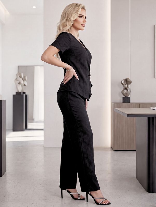 Conjunto 2 Piezas Conj-0256 Negro Blusa Cruzada... image number null