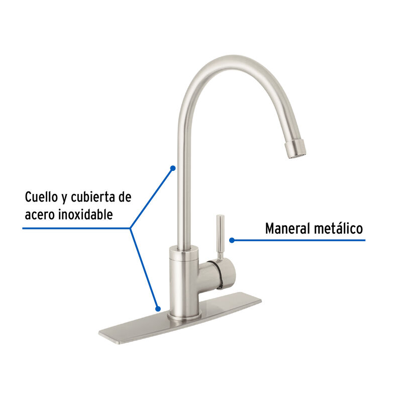 Monomando para Fregadero Cuello Alto Satín Fose... image number null