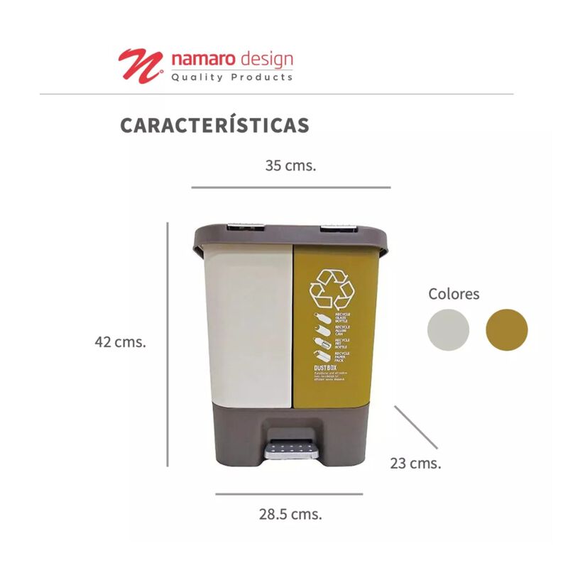 Basurero Doble Org&aacute;nico e Inorg&aacute;nico 20 Litros image number null