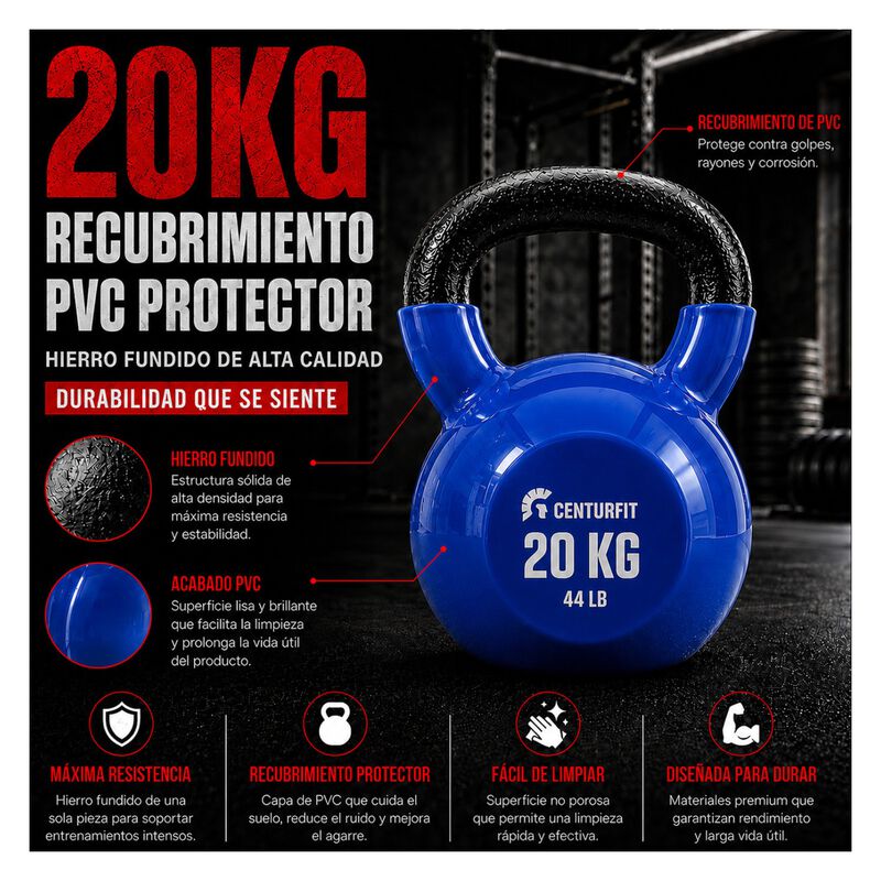 Pesa Rusa Kettlebell 20 Kg Recubrimiento Pvc Hi... image number null