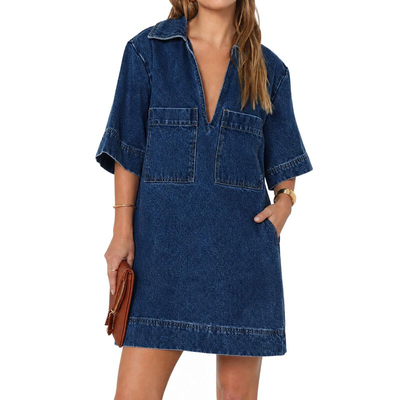 Vestido Camisa Denim Fisoew Cuello V Mini - Azu... image number null