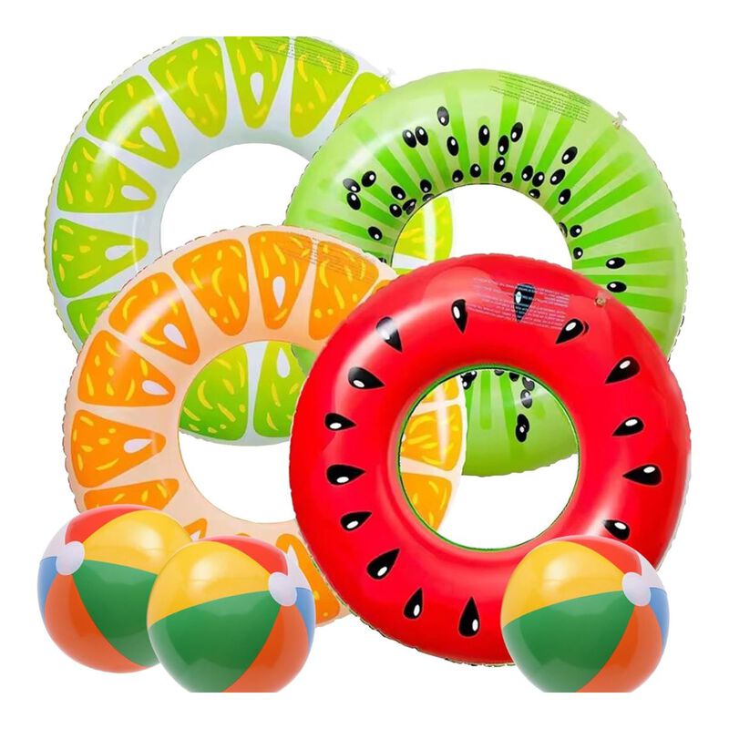 Kit de 7 Flotadores Inflables de Piscina, 4 Aro... image number null
