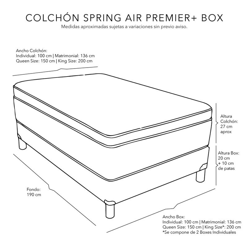Colch&oacute;n Queen Size Premier + Box + Almohada 2pa... image number null