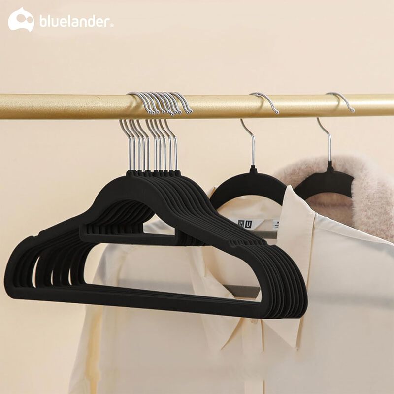100 Ganchos de Terciopelo Negro para Ropa Bluel... image number null