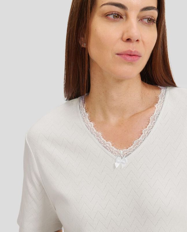 Camis&oacute;n Lencero de Puntilla con Manga Corta Mar... image number null