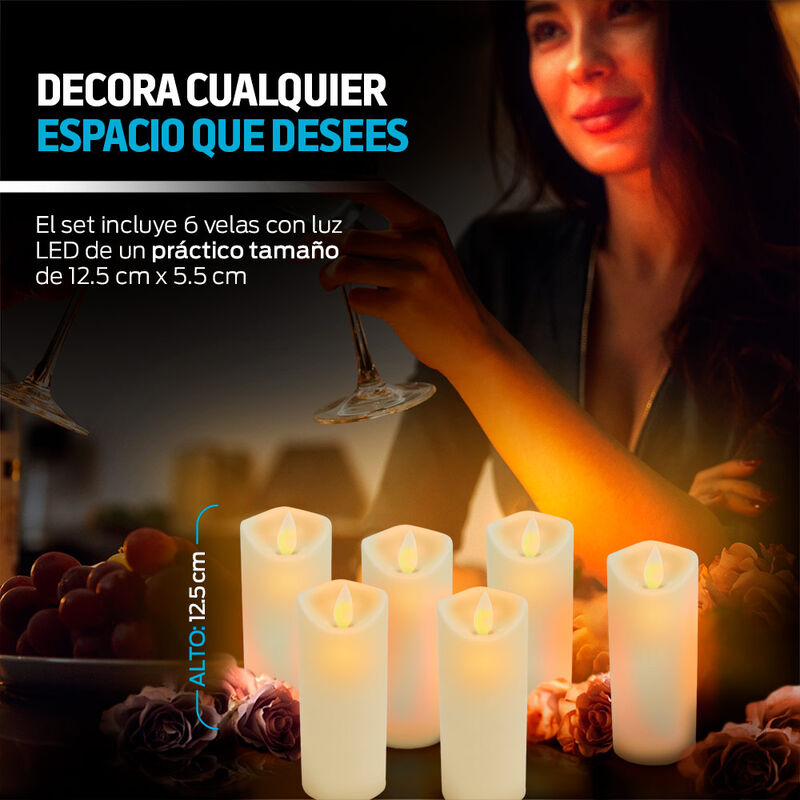 Paquete de 6 Velas LED Largas de Flama Realista... image number null