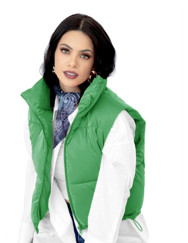 Chaleco Corto Brilloso Mujer Verde Roosevelt A2... image number null