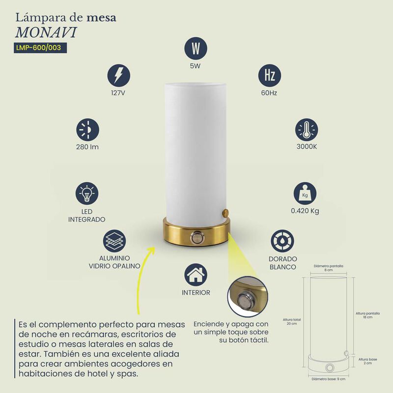 L&aacute;mpara de Mesa MIL LUCES MONAVI Dorado Satinad... image number null