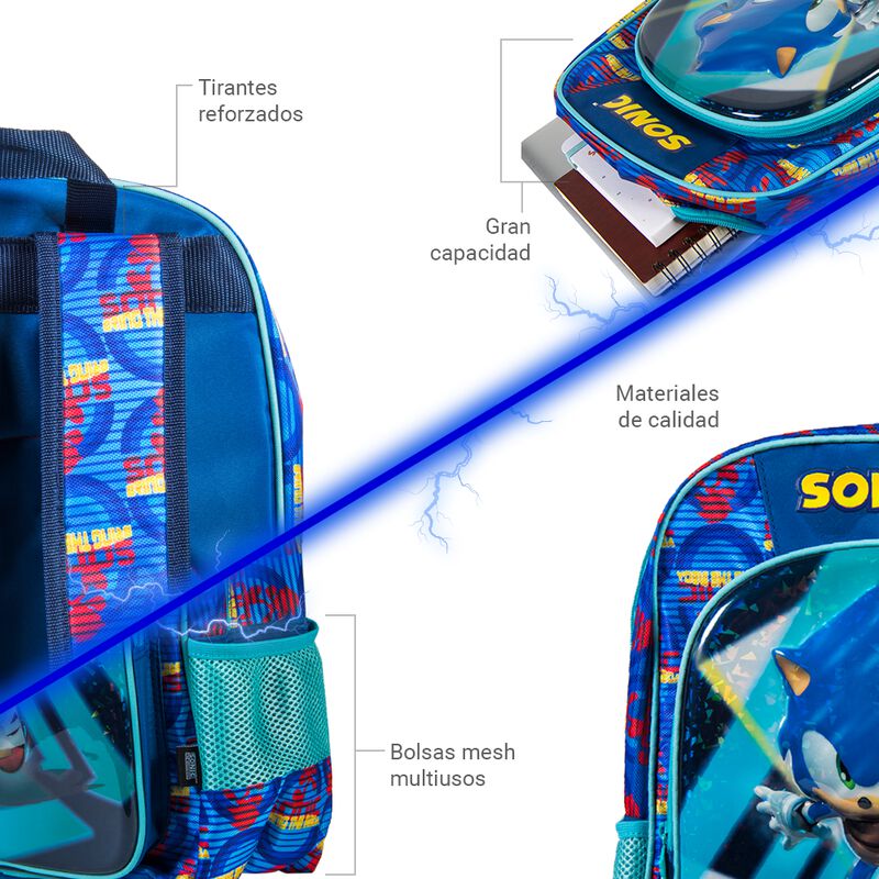 Mochila Sonic con diseño de personaje, azul, co... image number null