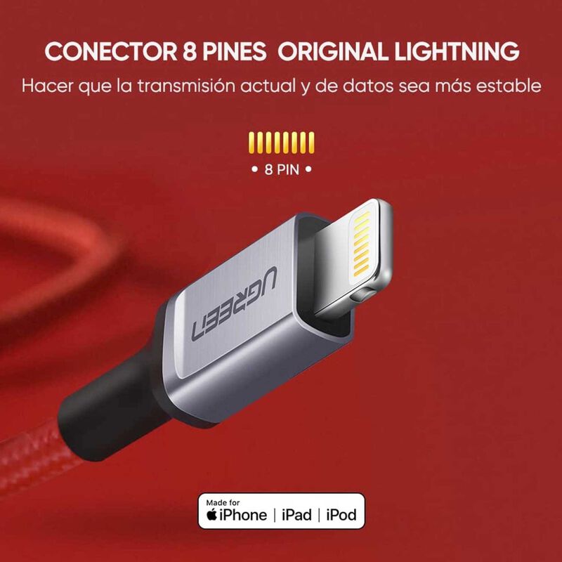Cable Datos Ugreen Usb-a A Lightning 1m Rojo Ce... image number null
