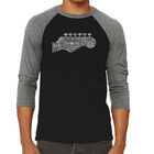Camiseta Ragl&aacute;n de B&eacute;isbol Word Art Para Hombre - Guitar Head - Negro Gris