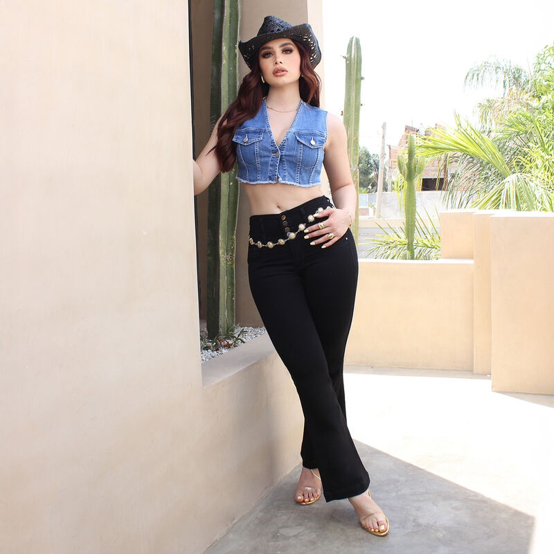 Pantal&oacute;n Mujer Boot Cut Tiro Alto Negro Stretch image number null