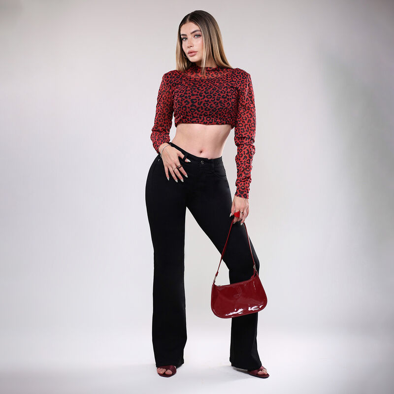 Jeans Corte Campana De Gabardina Negro Mujer image number null