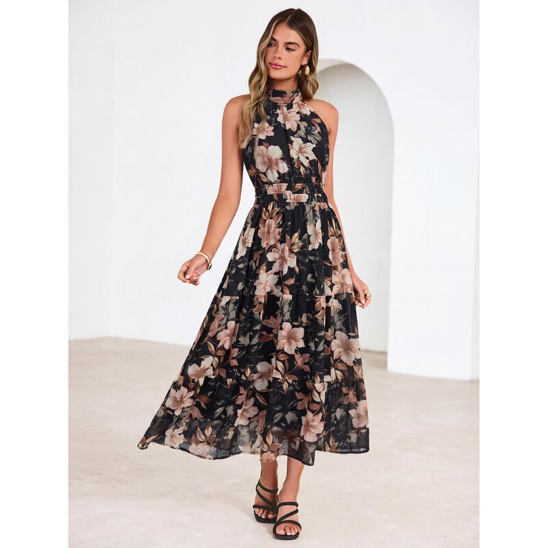 Vestido Maxi Simplee Halter Floral Boho Verano image number null