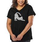 Camiseta De Talla Grande Cuello En V Word Art Para Mujer - Gato Estir&aacute;ndose- Negro